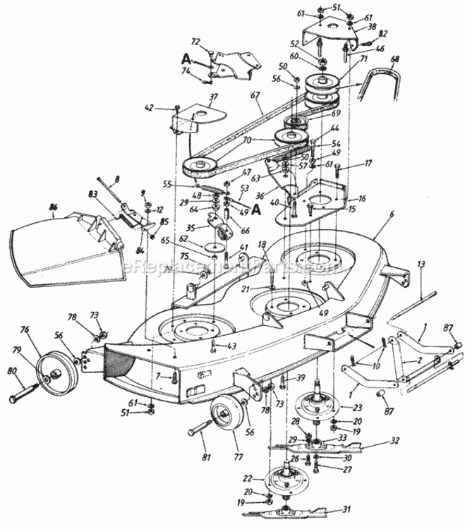 46-In_Mowing_Deck Diagram and Parts List for 140-848H206  MTD Lawn Tractor