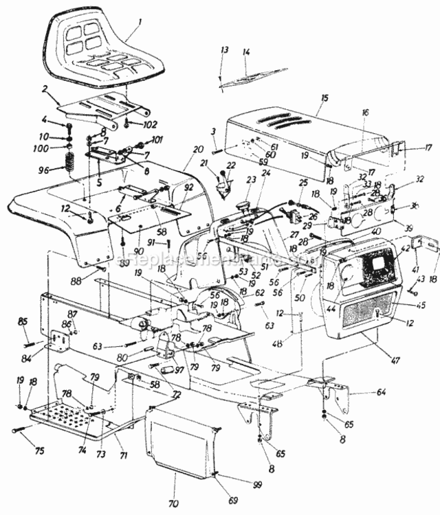 Parts Diagram and Parts List for 141-995-118 GT1850 MTD Lawn Tractor