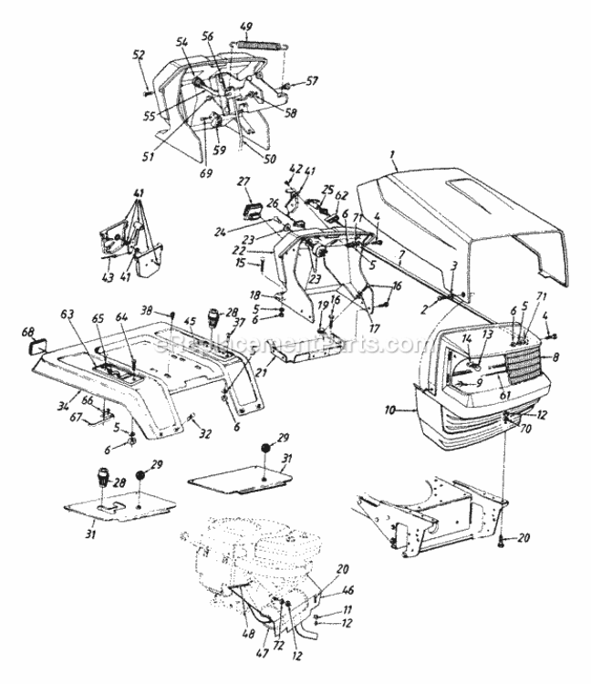 Hood_Assembly Diagram and Parts List for 142-840H115 1992 MTD Lawn Tractor