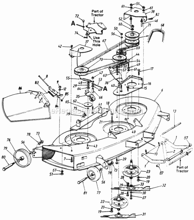 46-In_Mowing_Deck Diagram and Parts List for 142-840H147 1992 MTD Lawn Tractor