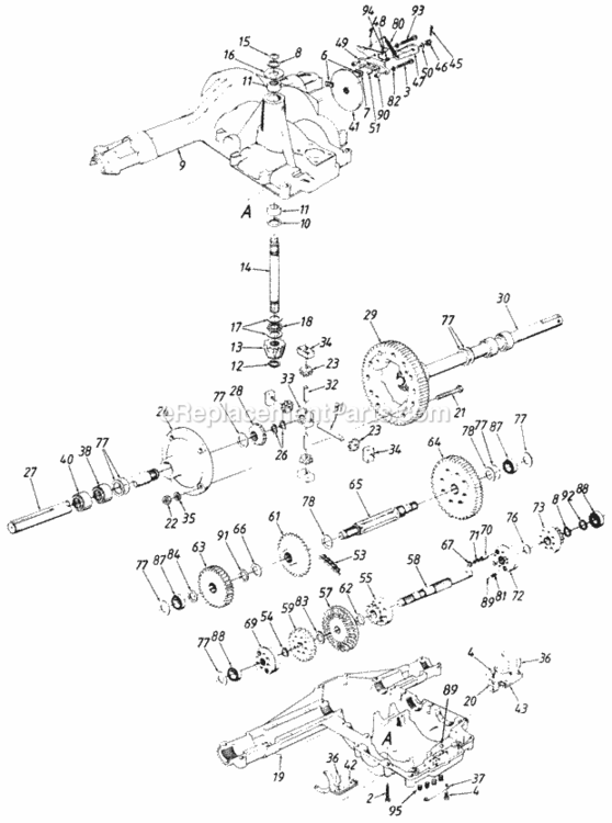 Transaxle Diagram and Parts List for 142-840H305 1992 MTD Lawn Tractor