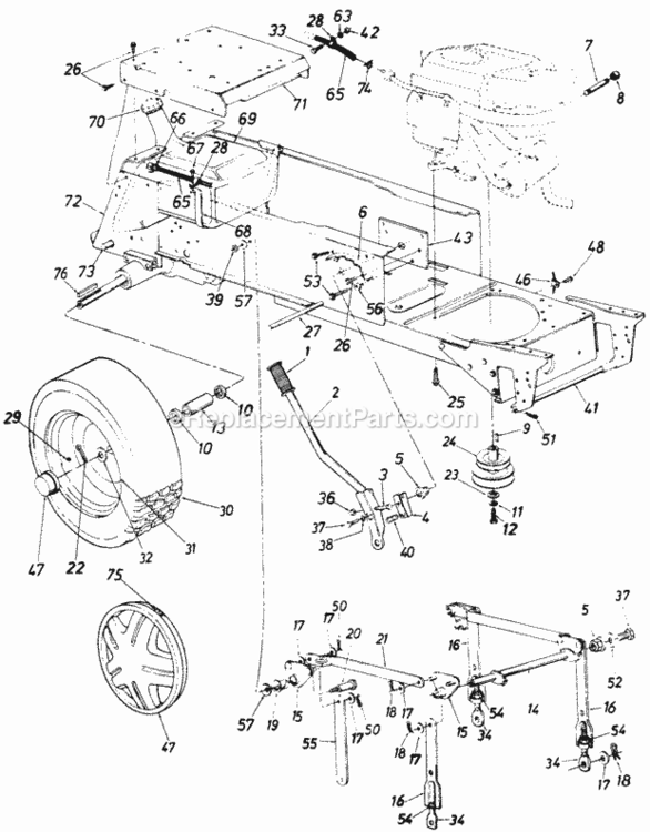 Rear_Wheel_And_Lift_Shaft Diagram and Parts List for 142-848H147 1992 MTD Lawn Tractor