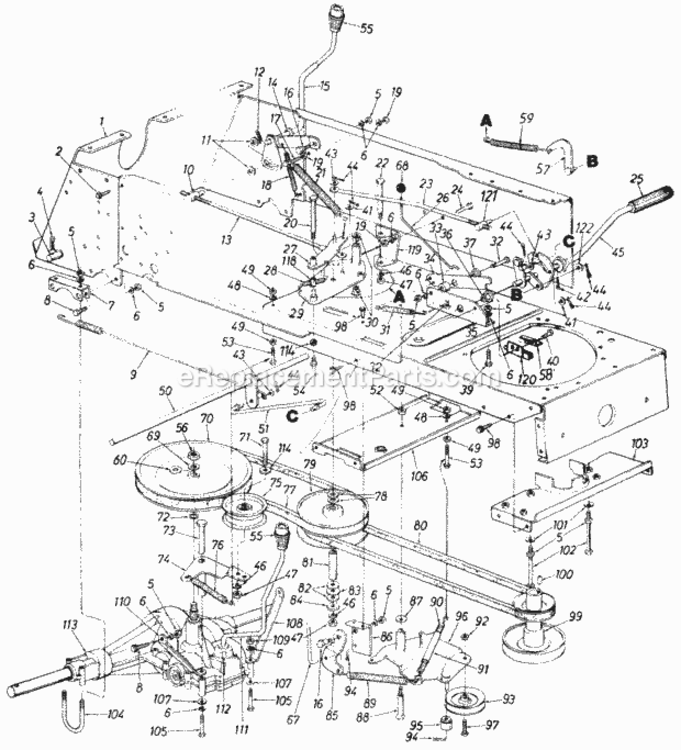 Levers_Drive_And_Transmission Diagram and Parts List for 142-849H095 1992 MTD Lawn Tractor