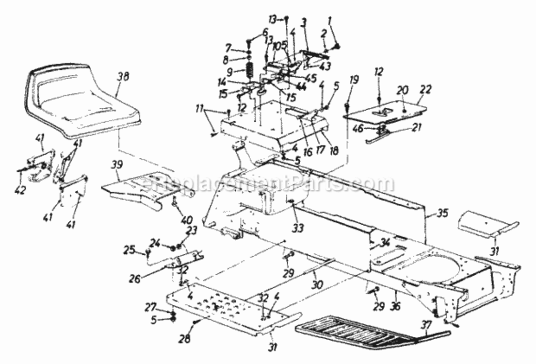 Seat_AssemblyFrame Diagram and Parts List for 143P820H192 1993 MTD Lawn Tractor