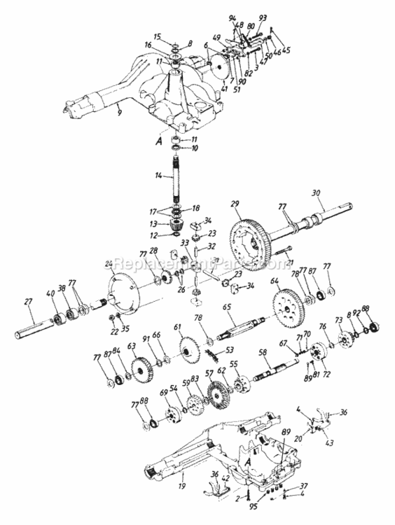 Transaxle Diagram and Parts List for 143P820H192 1993 MTD Lawn Tractor