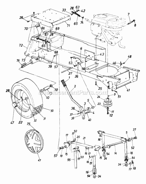 Deck_Lift_And_Hanger_AssemblyWheels_RearFuel_Tank Diagram and Parts List for 143P848H000 1993 MTD Lawn Tractor