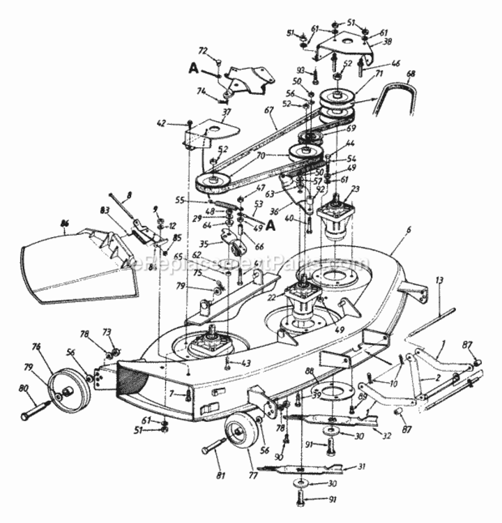 Deck_Assembly Diagram and Parts List for 144P820H000 1994 MTD Lawn Tractor