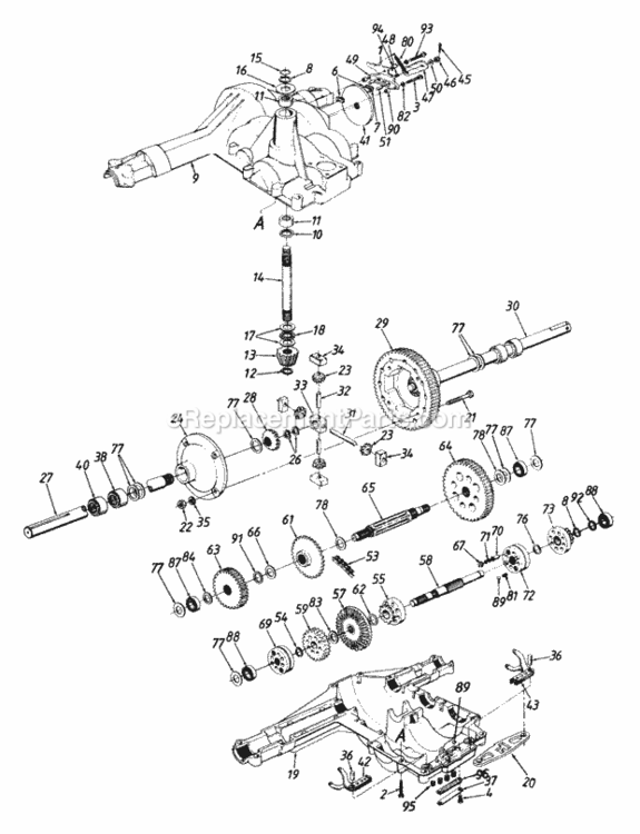 Transaxle Diagram and Parts List for 144P828H134 1994 MTD Lawn Tractor