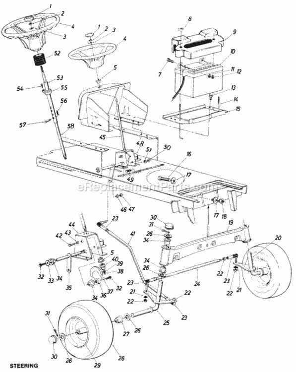 Steering Diagram and Parts List for 145-810-000 1985 MTD Lawn Tractor