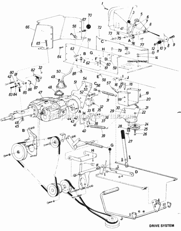 Drive_System Diagram and Parts List for 145-822-000 1985 MTD Lawn Tractor