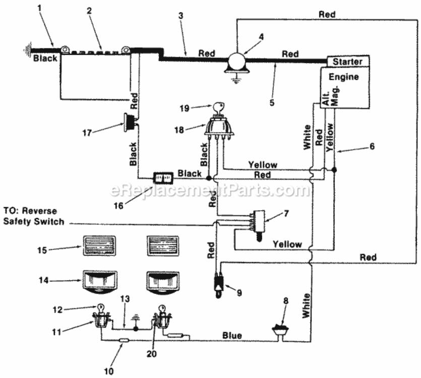 Electrical_System Diagram and Parts List for 145-825-000 1985 MTD Lawn Tractor