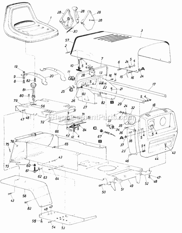 Main_Frame Diagram and Parts List for 145-832-000 1985 MTD Lawn Tractor