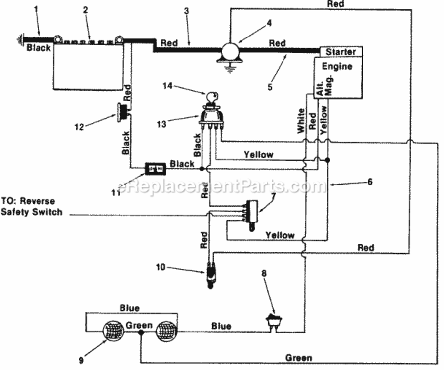 Electrical Diagram and Parts List for 145-842-000 1985 MTD Lawn Tractor