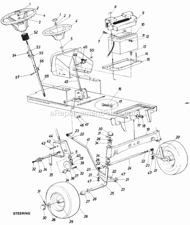 Steering Diagram and Parts List for 145-843-000 1985 MTD Lawn Tractor
