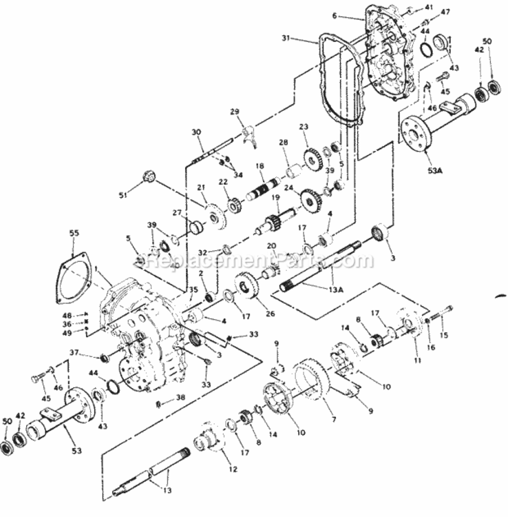 Transaxle Diagram and Parts List for 145-995-000 1985 MTD Lawn Tractor
