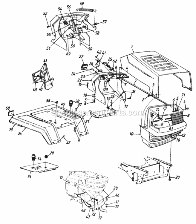 Hood_And_Fender_Assembly Diagram and Parts List for 145P820H352 1995 MTD Lawn Tractor