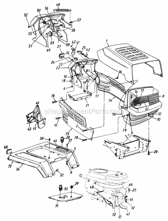 Hood_And_Fender_Assembly Diagram and Parts List for 145P845H147 1995 MTD Lawn Tractor