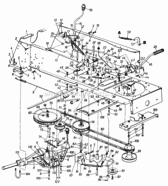 DriveHitch_PlatePedal_AssemblySpeed_Linkage Diagram and Parts List for 145Q840H023 1995 MTD Lawn Tractor