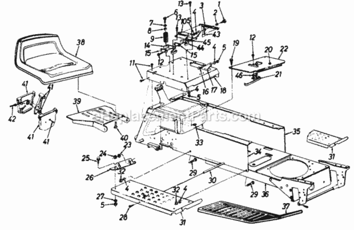 FrameSeat Diagram and Parts List for 145Q848H000 1995 MTD Lawn Tractor