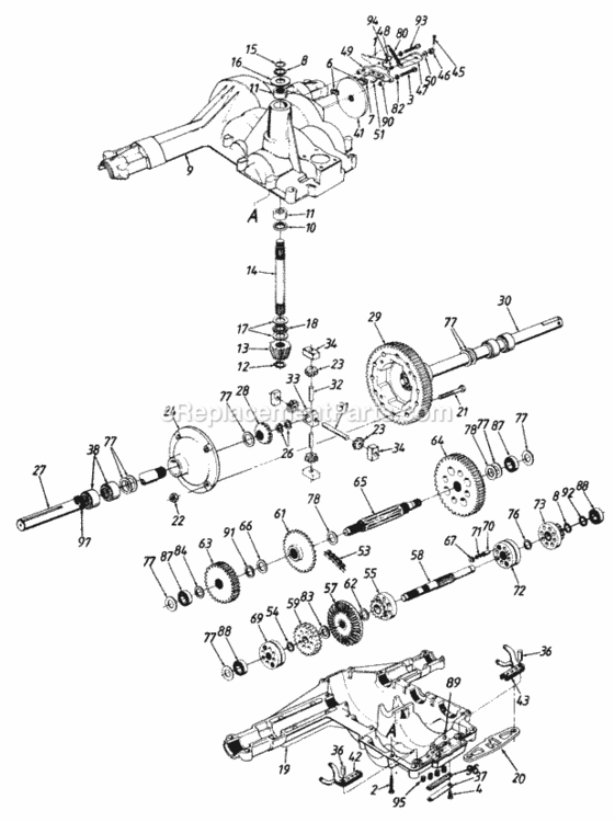 Transaxle Diagram and Parts List for 145Q848H000 1995 MTD Lawn Tractor