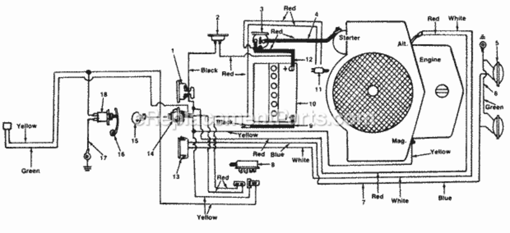 Electrical Diagram and Parts List for 146-832-000 1986 MTD Lawn Tractor