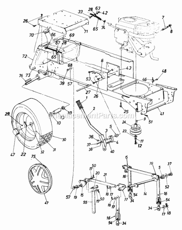 Deck_Lift_And_HangerWheels_RearFuel_TankHitch_Plate Diagram and Parts List for 146P820H205 1996 MTD Lawn Tractor