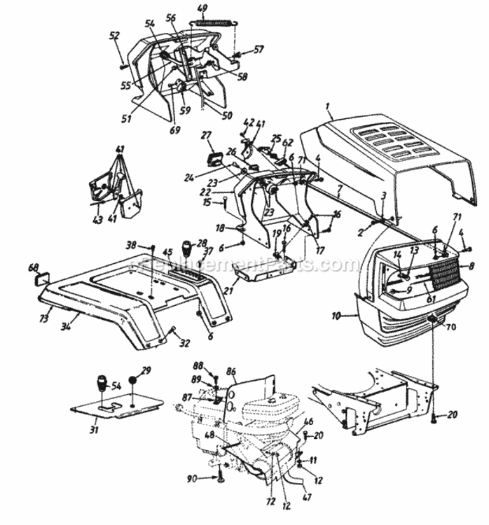 Hood_Style_0Muffler Diagram and Parts List for 146P820H205 1996 MTD Lawn Tractor