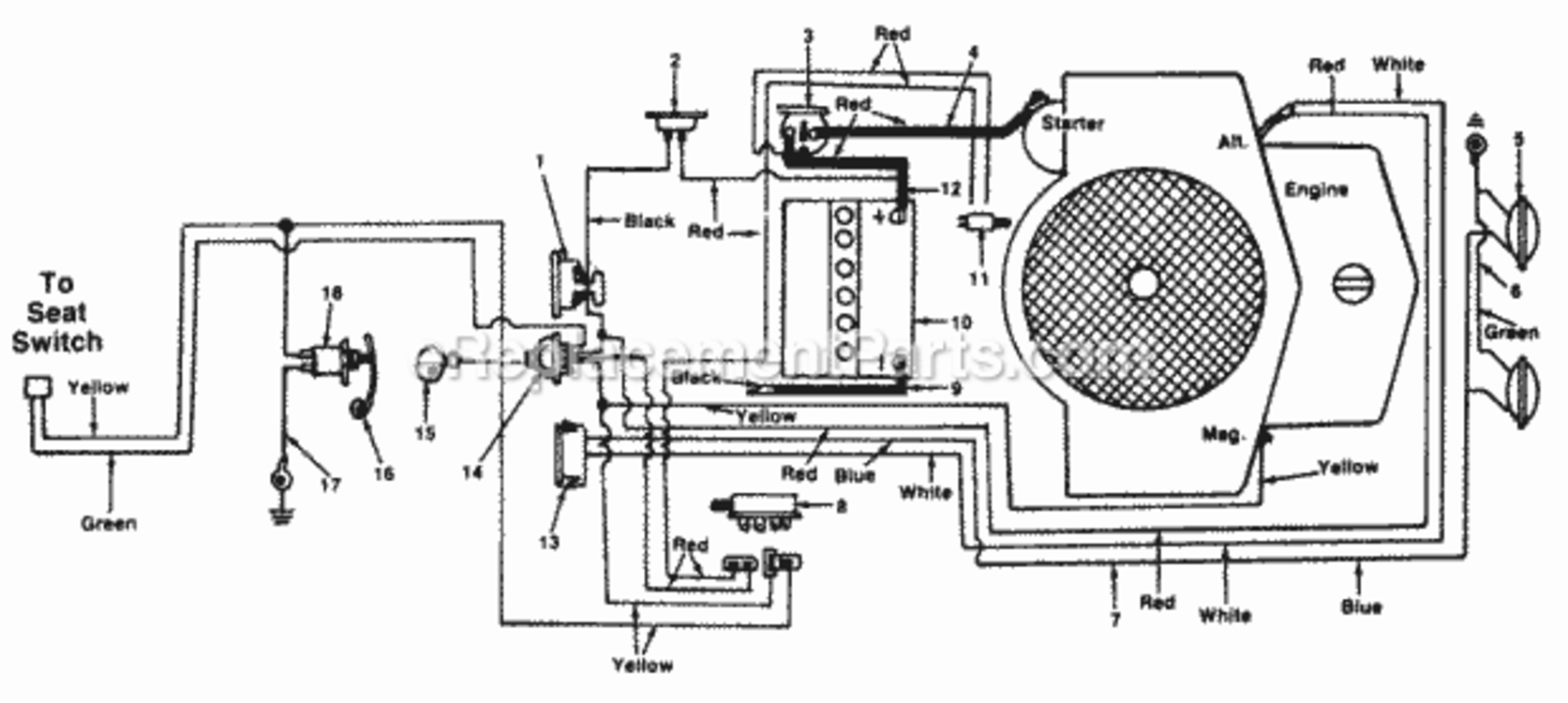 Electrical Diagram and Parts List for 147-807-000 1987 MTD Lawn Tractor
