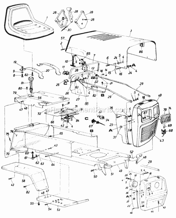 Parts Diagram and Parts List for 147-822-009 1987 MTD Lawn Tractor