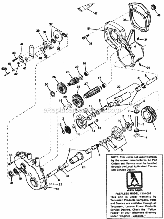 Transaxle Diagram and Parts List for 147-863-000 1987 MTD Lawn Tractor