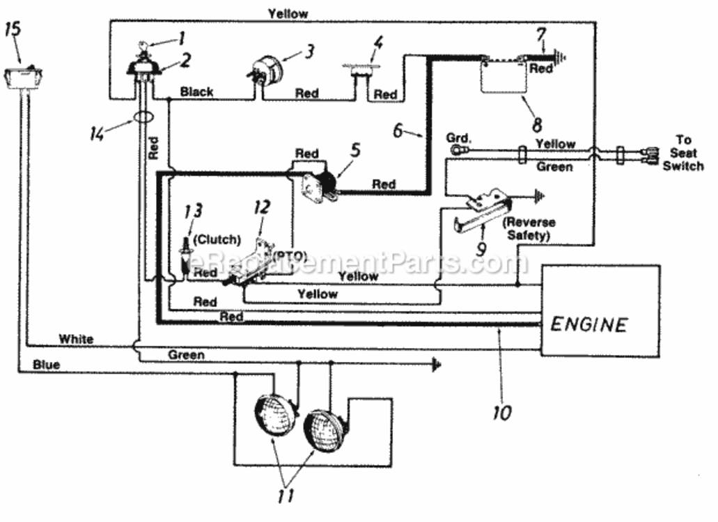 Electrical Diagram and Parts List for 147-995-000 1987 MTD Lawn Tractor