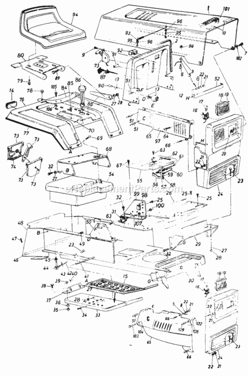 Parts Diagram and Parts List for 148-808-000 1988 MTD Lawn Tractor