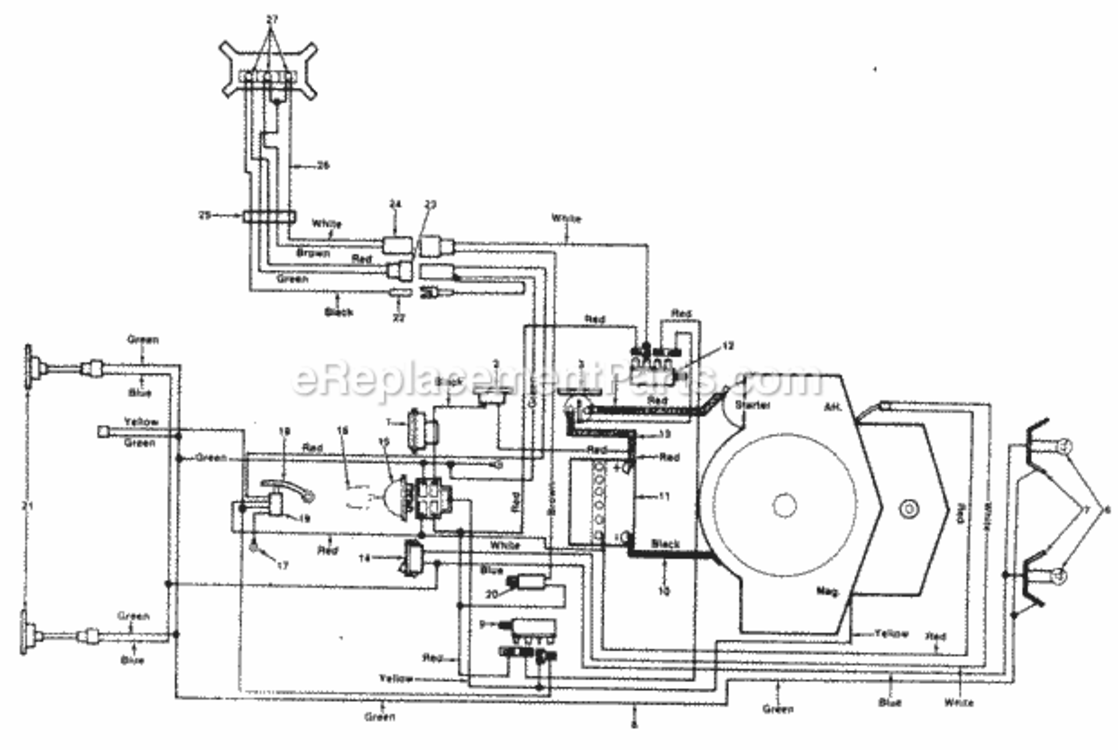 Electrical Diagram and Parts List for 148-814-401 1988 MTD Lawn Tractor