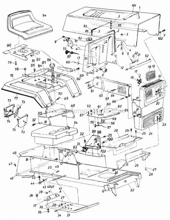 Page D Diagram and Parts List for 148-862-135  MTD Lawn Tractor