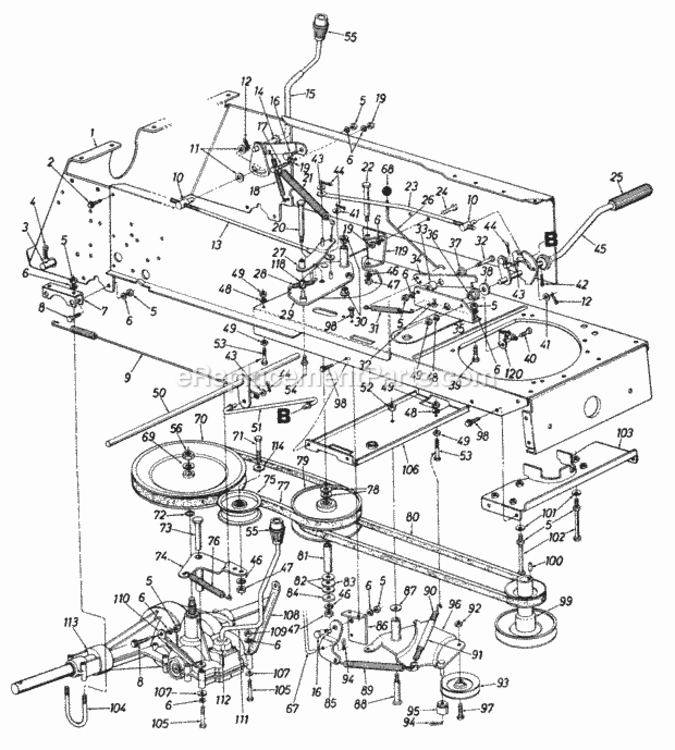 Page E Diagram and Parts List for 149-822-000 1989 MTD Lawn Tractor