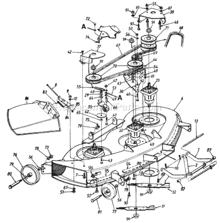 Page F Diagram and Parts List for 14AK825H033 1997 MTD Lawn Tractor
