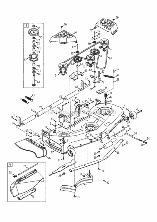 Mower_Deck_54-Inch Diagram and Parts List for 14AK945K004 2013 MTD Lawn Tractor