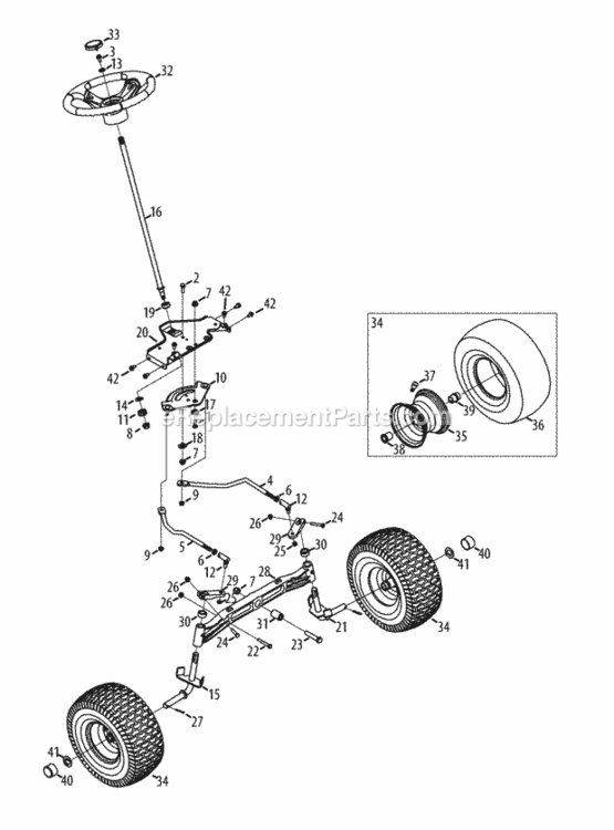 Steering_And_Axle Diagram and Parts List for 14AK945K004 2013 MTD Lawn Tractor