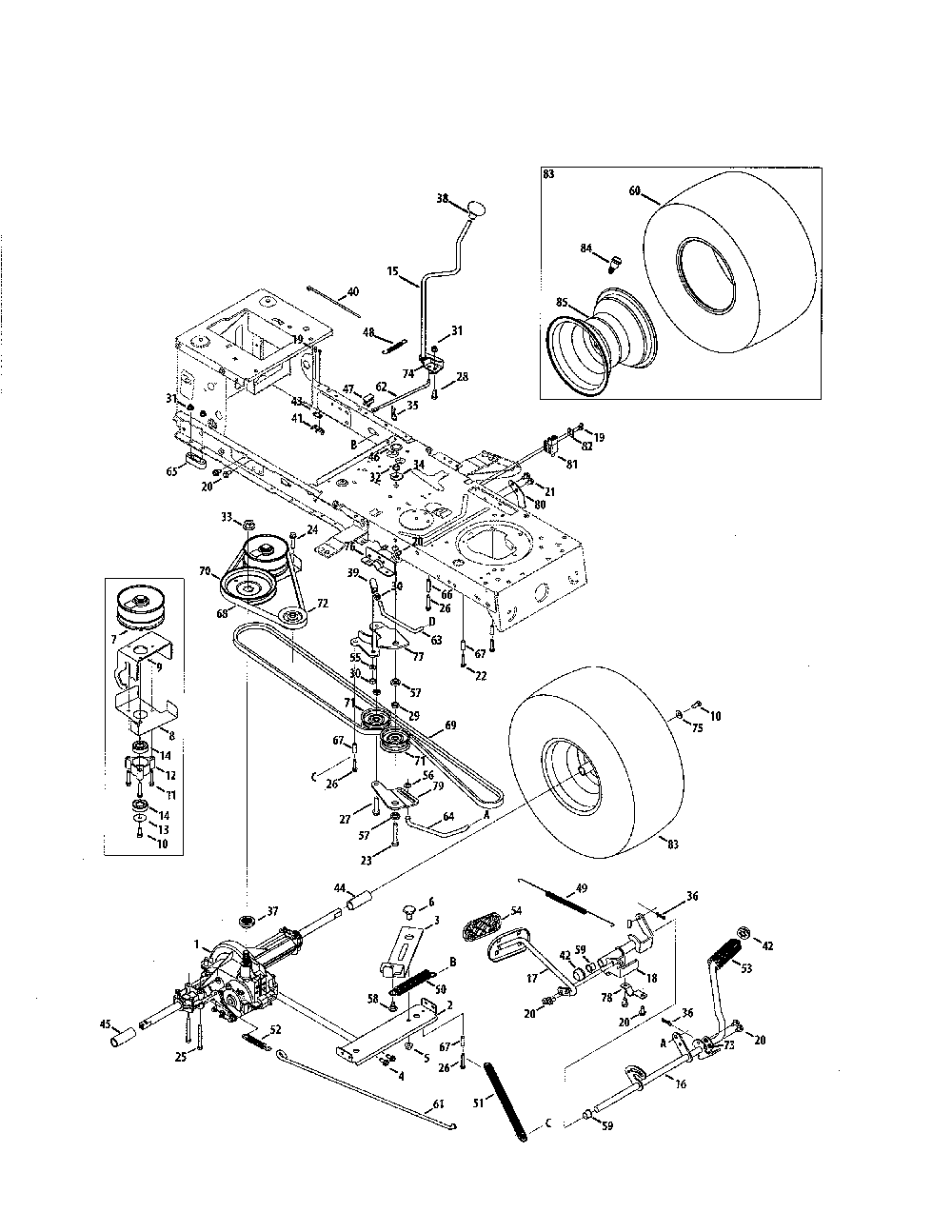 Transmission Diagram and Parts List for 13AL78ST099  MTD Lawn Tractor