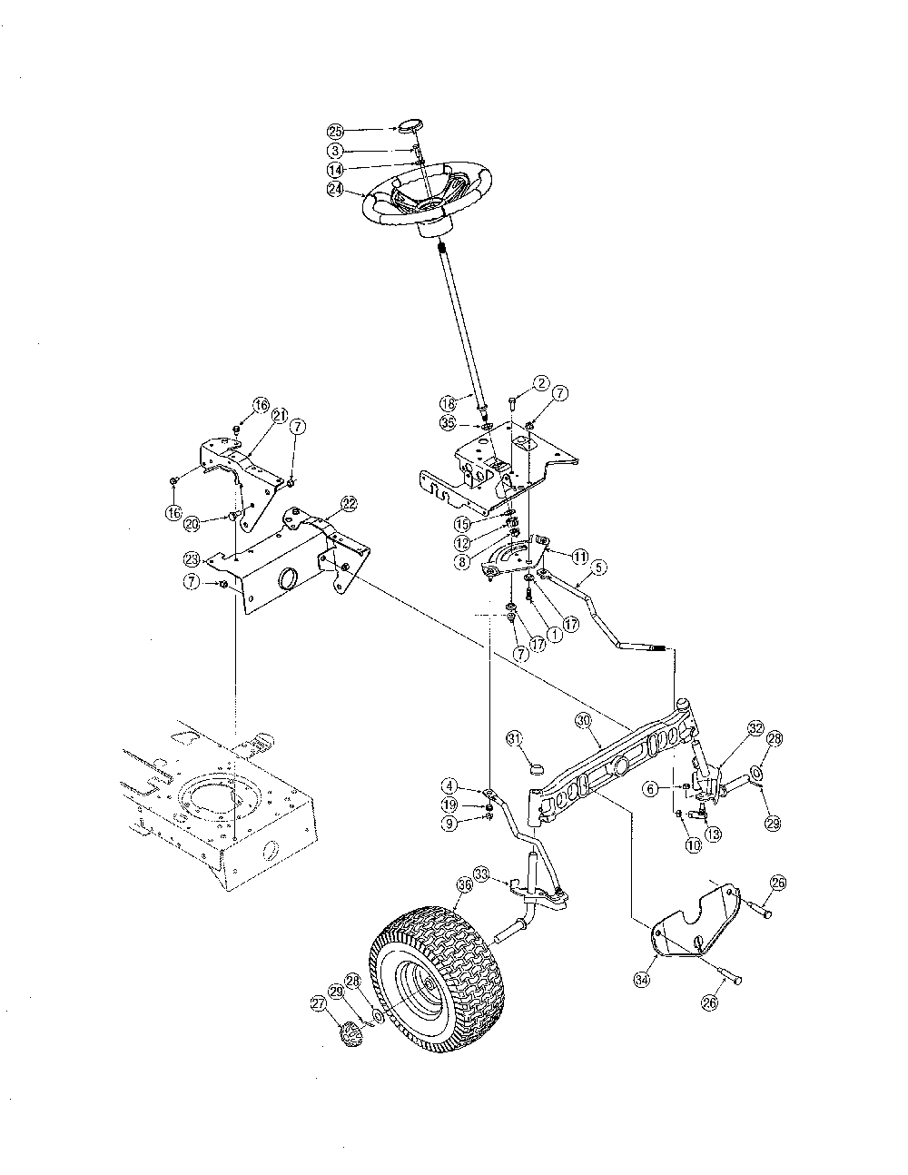 Steering Diagram and Parts List for 13AL606G730  MTD Lawn Tractor