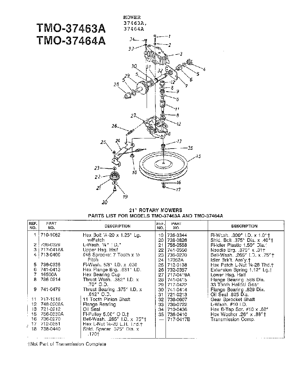21" rotary mowers page 4 Diagram and Parts List for 37464A  MTD Lawn Mower