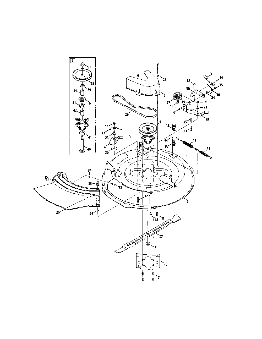 Spindle pulley/deck Diagram and Parts List for 13B226JD299  MTD Lawn Mower