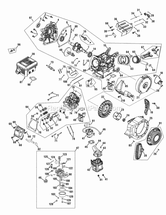 Engine_Assembly_161-Jwa Diagram and Parts List for 161-JWA  MTD Engine
