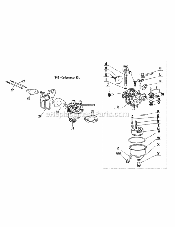 170-Du_Carburetor Diagram and Parts List for 170-DU  MTD Engine