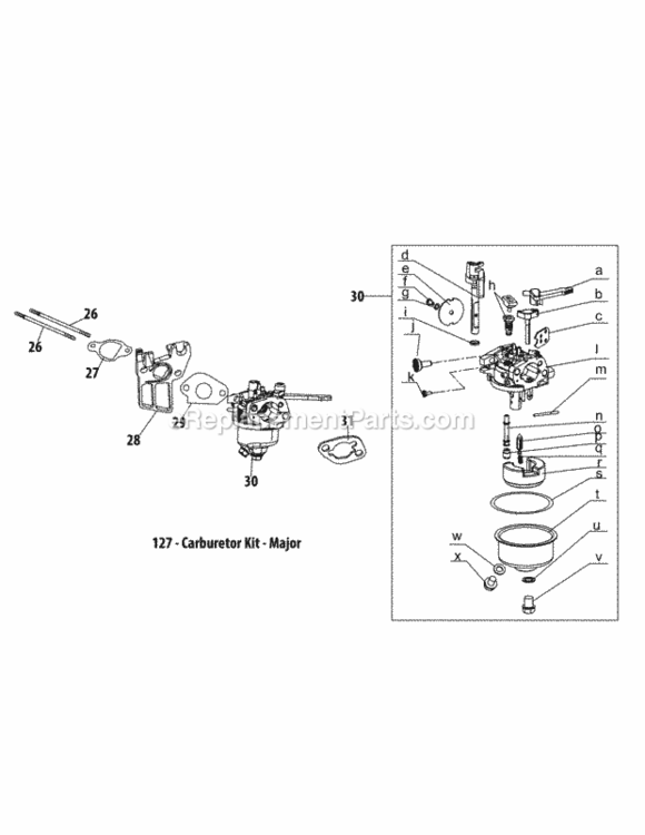 170-Tu_Carburetor Diagram and Parts List for 170-TU  MTD Engine