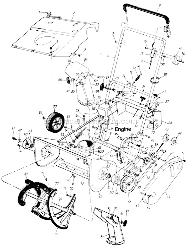Page A Diagram and Parts List for 180-054 1988 MTD Snow Blower