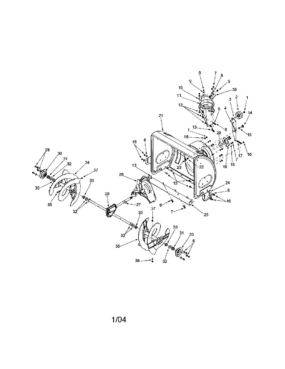 Gear assembly/housing Diagram and Parts List for 644E  MTD Snow Blower
