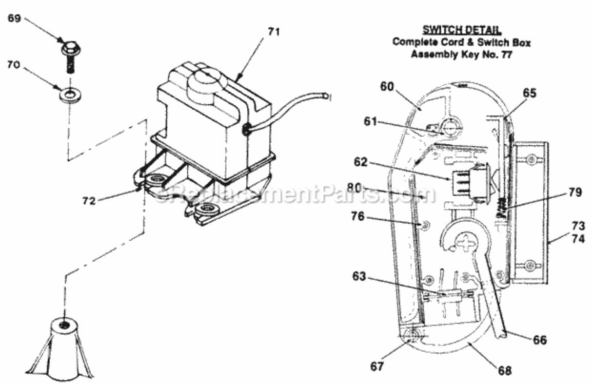 Motor_And_Switch_Assembly Diagram and Parts List for 181-222A000 1991 MTD Lawn Mower