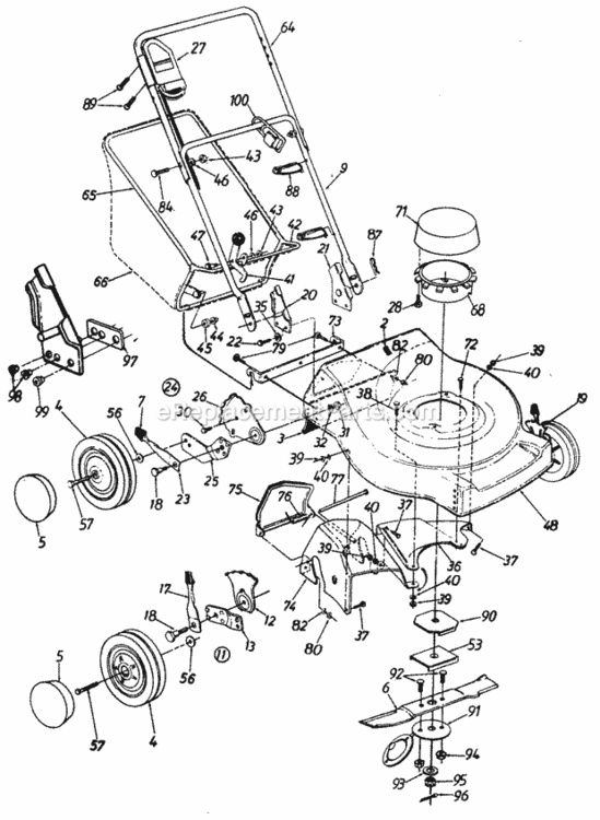 Page B Diagram and Parts List for 181-304E000 1991 MTD Lawn Mower