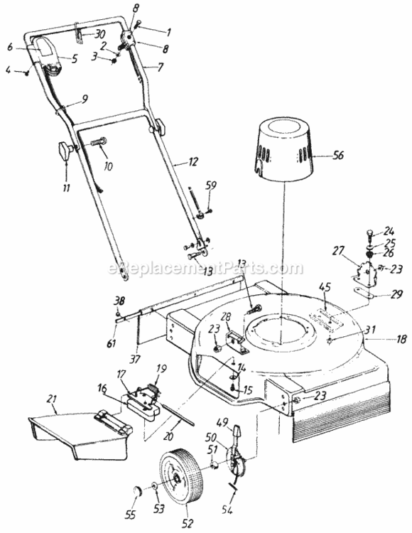 Deck_And_Handle_Assembly Diagram and Parts List for 182-424D192 1992 MTD Lawn Mower